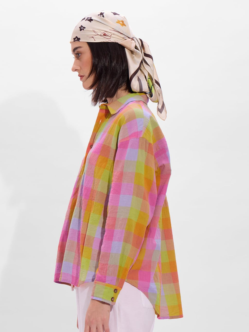 The Souled Store Tex Mex Women and Girls Long Sleeves Collared Neck Button Front Multicolor Checkered Cotton Boyfriend Shirts