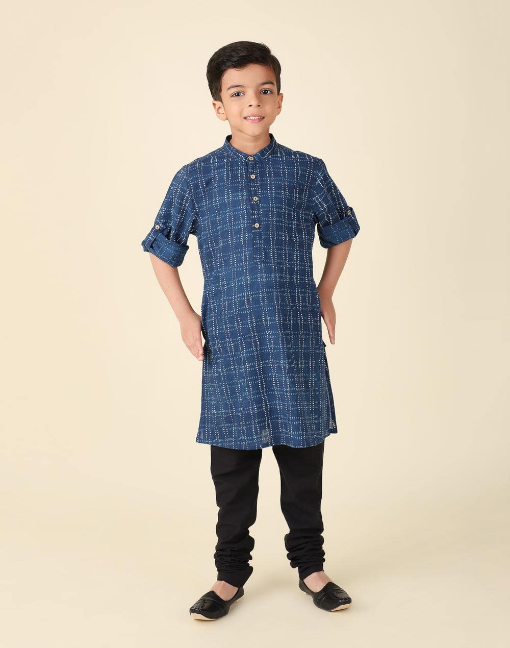 Fabindia Boys Cotton Printed Regular Fit Kurta (1030871INDIGO_Navy Blue