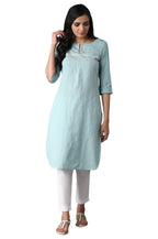 W For Woman Light Blue Floral Grid Embroidered Kurta