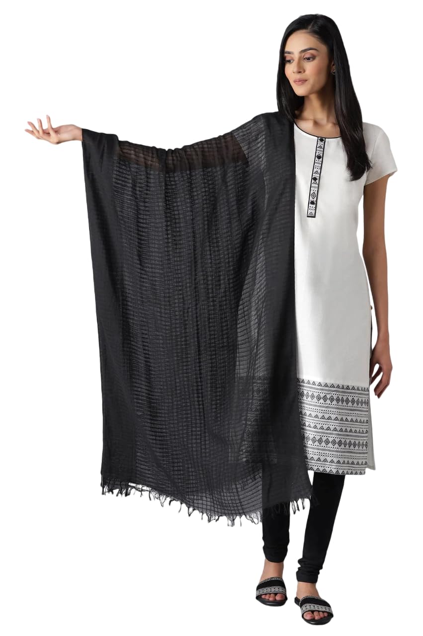 Aurelia Black Cotton South Dupatta Dupatta, Black, Fs