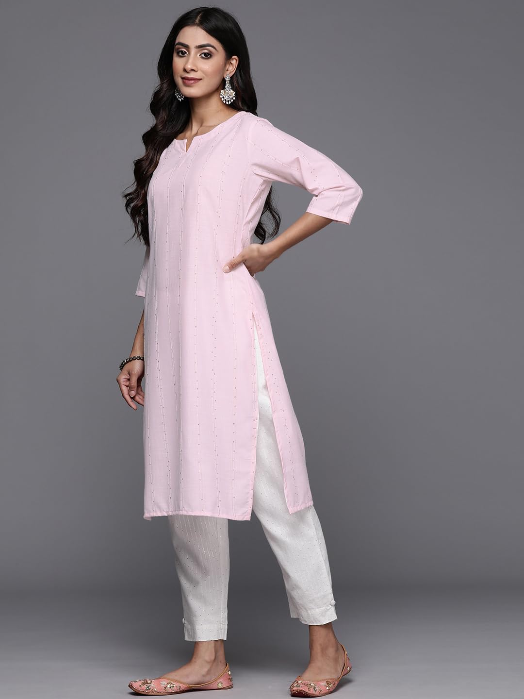 Libas Pink Woven Design Cotton Straight Kurta