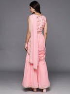 Libas WomenS Pure Georgette Saree (34732_Pink)