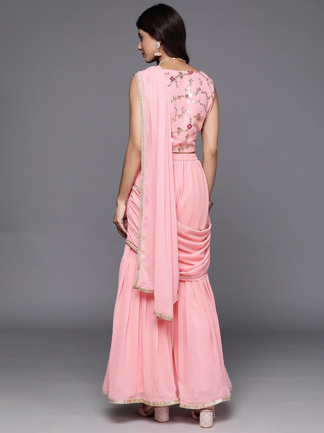 Libas WomenS Pure Georgette Saree (34732_Pink)