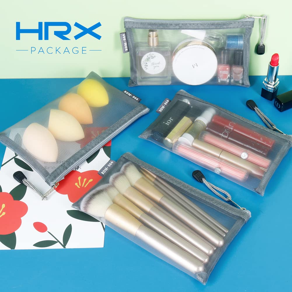 HRX Package Small Mesh Cosmetic Bags with Zipper, 6pcs Grey Makeup Pouches Travel Organizer Case for Purse Diaper Bag