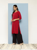 Aarika Womens Ethnic Wear Red Colour Cotton Chicken Embroidery Kurti