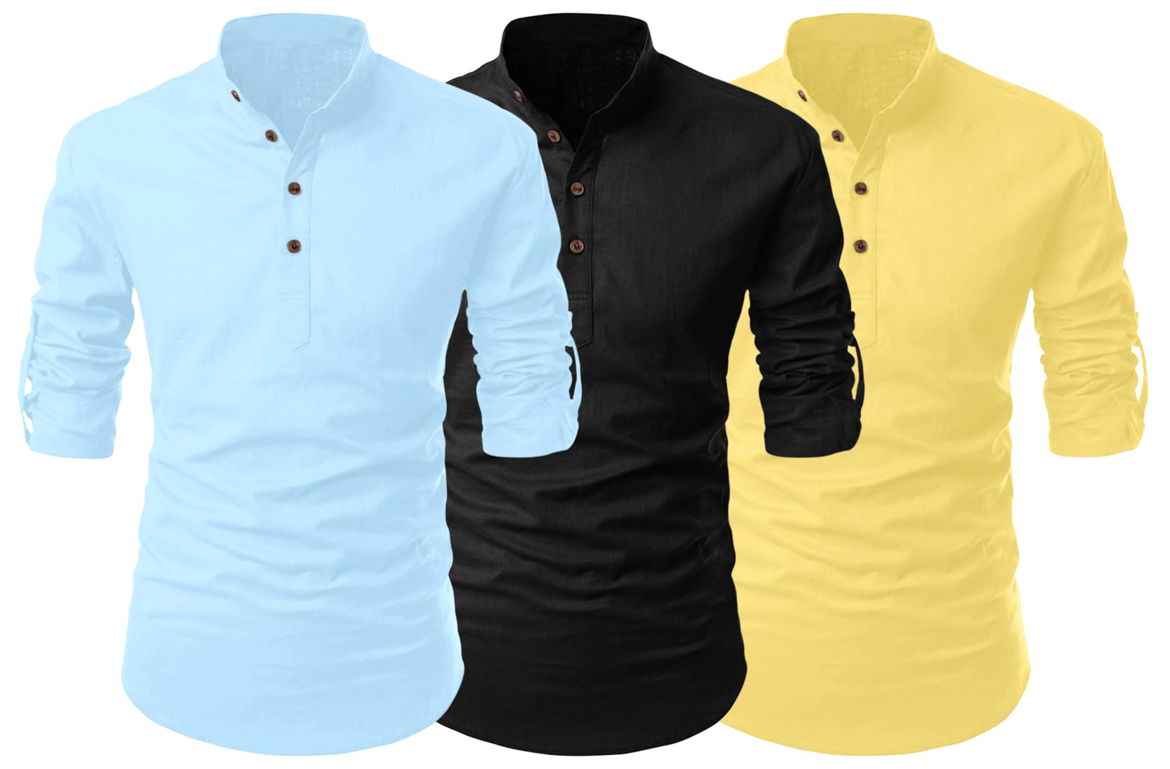 Finivo Fashion Combo Of MenS Cotton Blend Solid Full Sleeve Short Kurta