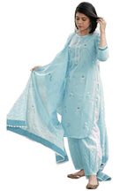 ANNI DESIGNER Womens Rayon Blend Hand Block Printed Straight Kurta with Pant & Dupatta (RAGSRI ICE BLUE-VKS04_XL_Sky Blue_X-Lar