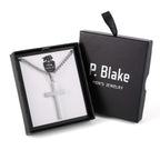 P. BLAKE Silver Cross Necklace for Men, Stainless Steel Cross Pendant Chain Christian Religious Jewelry Valentine Christmas Gift