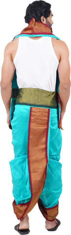 Prakasam Cotton Mens Asha Silk Panchakacham Ready To Wear Dhoti Towel Set With Pocket/Panchakacham Dhoti With Angavastram (Stitc