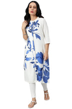 W For Woman Ecru Placement Kurta With Blue Floral Print
