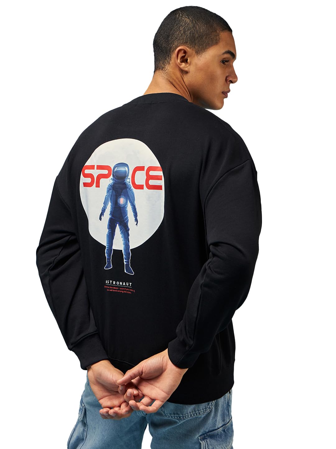 Bewakoof Official NASA Mens Graphic Printed Oversized Sweatshirt_608332_Black_M