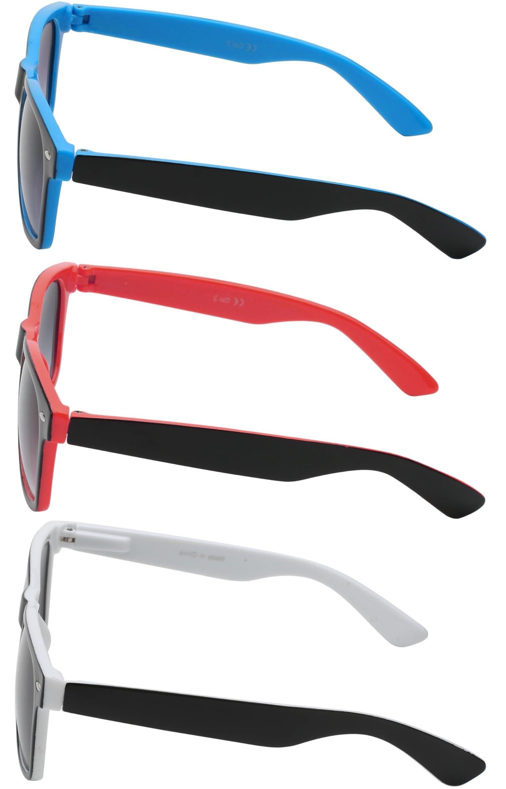 OWL Retro Vintage Two Tone frame Sunglasses 3 Pairs - Red, Blue, White
