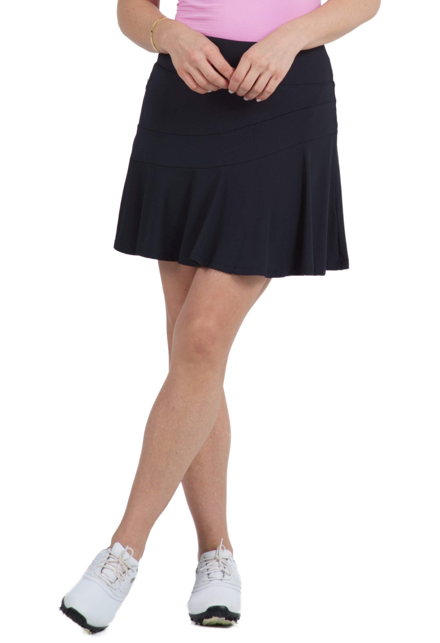 IBKUL Athleisure Wear Sun Protective UPF 50+ Icefil Cooling Flounce Skort with Back Pockets - 20000 Black Solid M