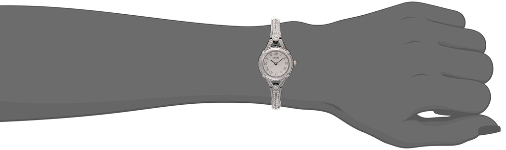 GUESS Petite Silver-Tone Crystal Bracelet Watch with Self-Adjustable Links. Color: Silver-Tone (Model: U0135L1)
