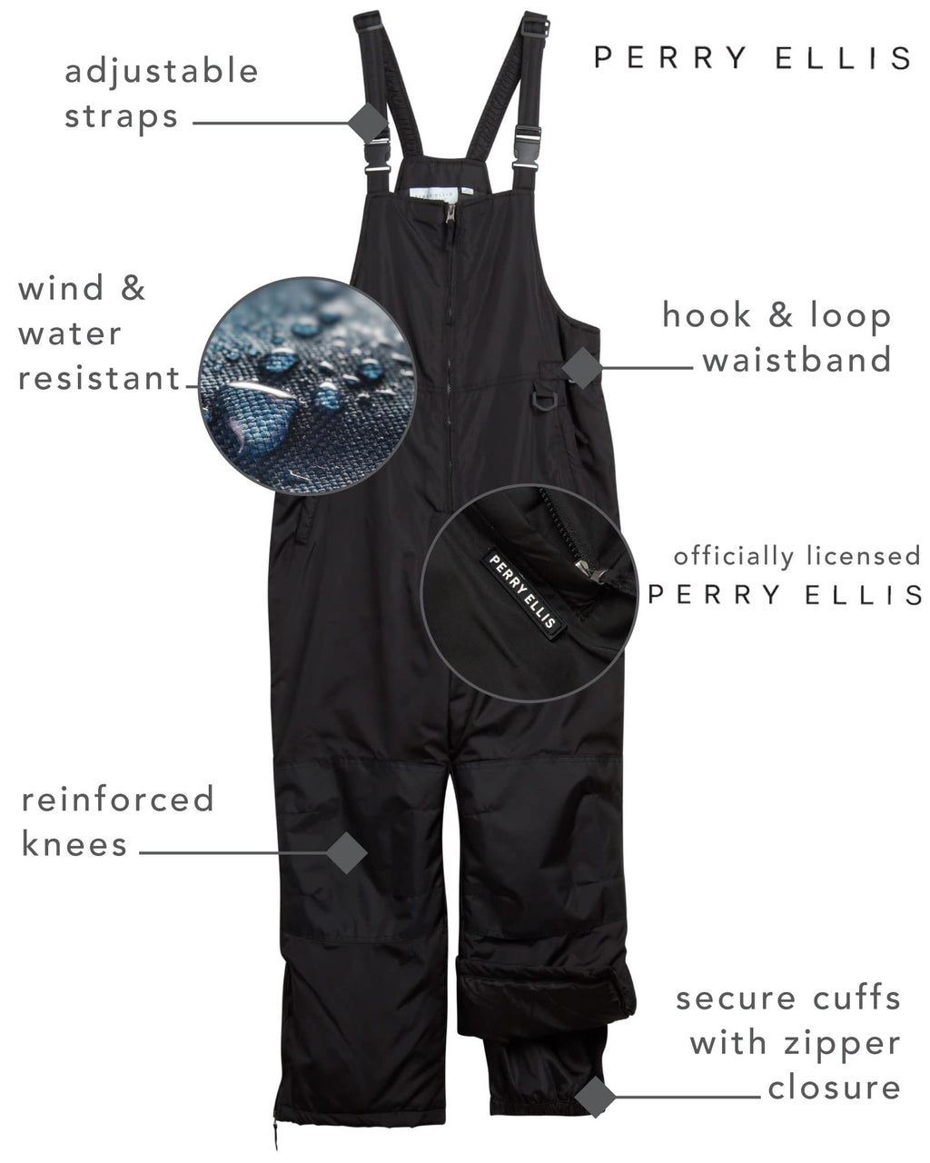 Perry Ellis Men's Snow Bib - Insulated Waterproof Snow Pants SkiSnowboard Overalls (M-3XL), Size Small, Black