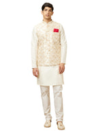 Manyavar MenS Art Silk Self Design Casual, Traditional Sleeveless Jacket (Fawn, Xxl)