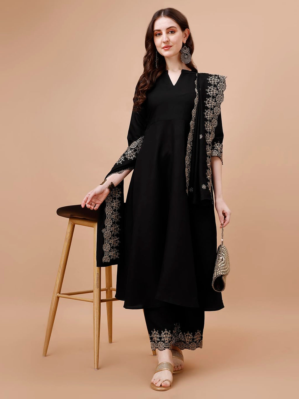 Pratham Blue Womens Silk Embroidered Anarkali Kurta with Palazzos and Dupatta