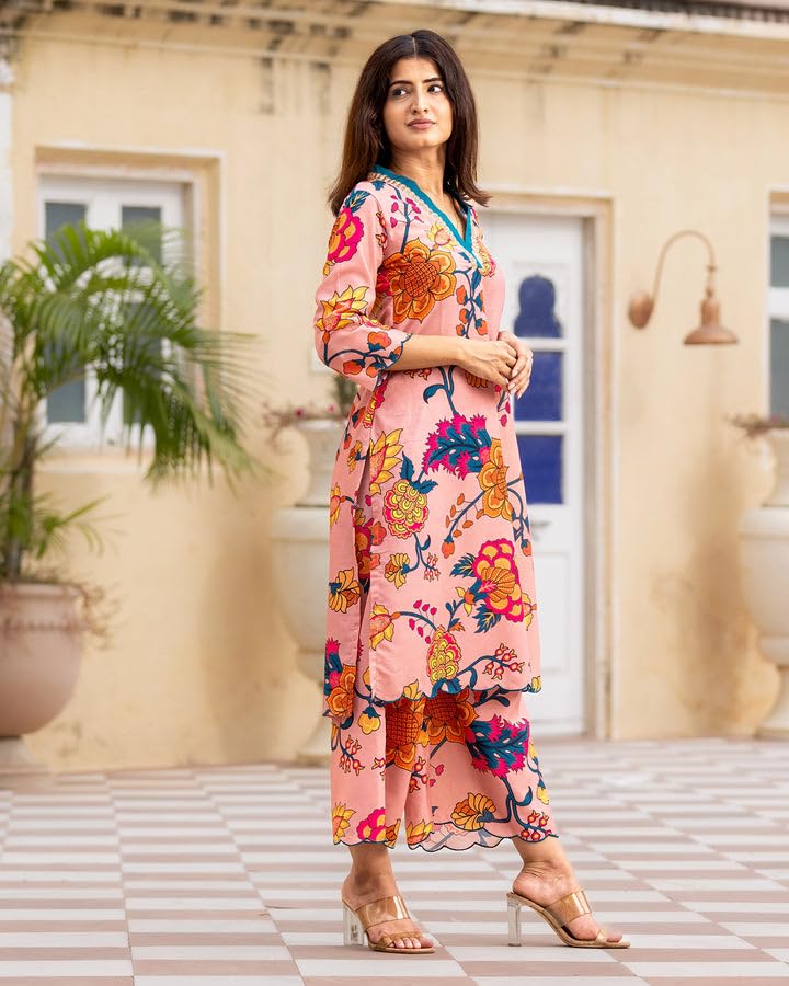 Lookmark Kurta Set: Your Passport To Effortless Chic! Step Into Ethnic Glamour With Our Printed Kurti Pant Sets! Pink
