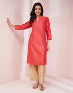 Fabindia Women'S Cotton Silk Striped Regular Kurta