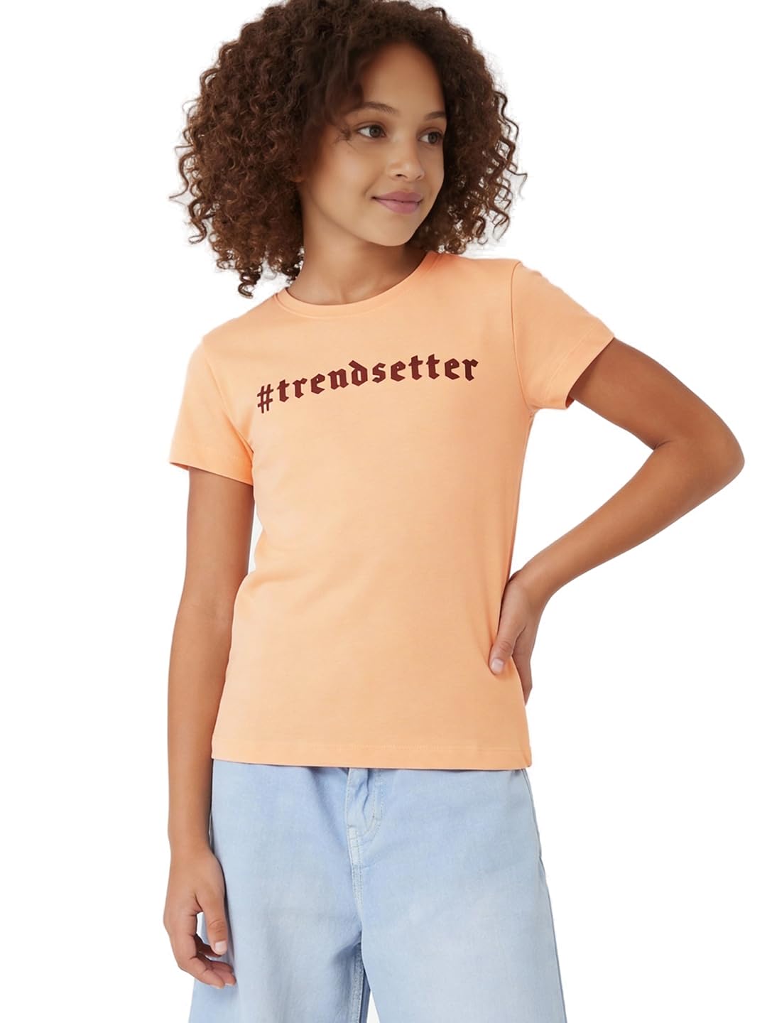 Max Girls Printed TShirt(Peach_1416 Y) 14-16