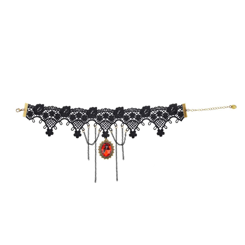 iWenSheng Halloween Costumes Jewelry for Women - Steampunk Black Lace Choker Necklace Gothic Jewelry Accessories, Vampire Choker