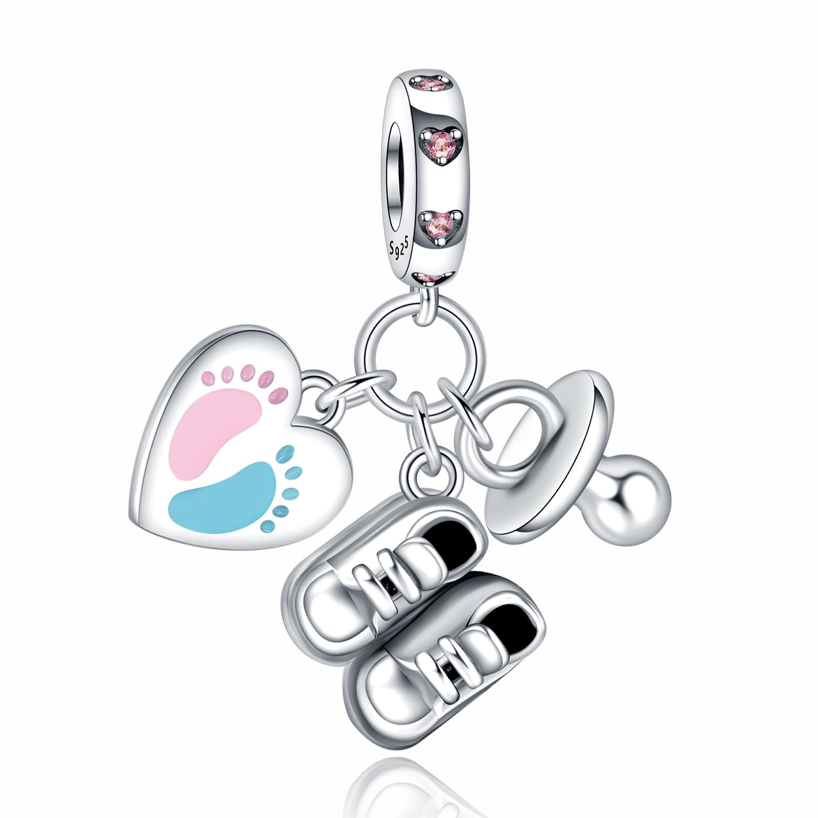 Annmors 925 Sterling Silver Charms fit Bracelets Necklaces Baby's Footprints Bottle Shoes Dangle Beads with 5A Cubic Zirconia Ch