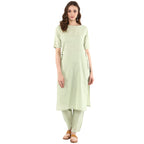 Idalia Womens Ethnic Wear Sage Green Straight Cotton Kurta Set For Women Fashion