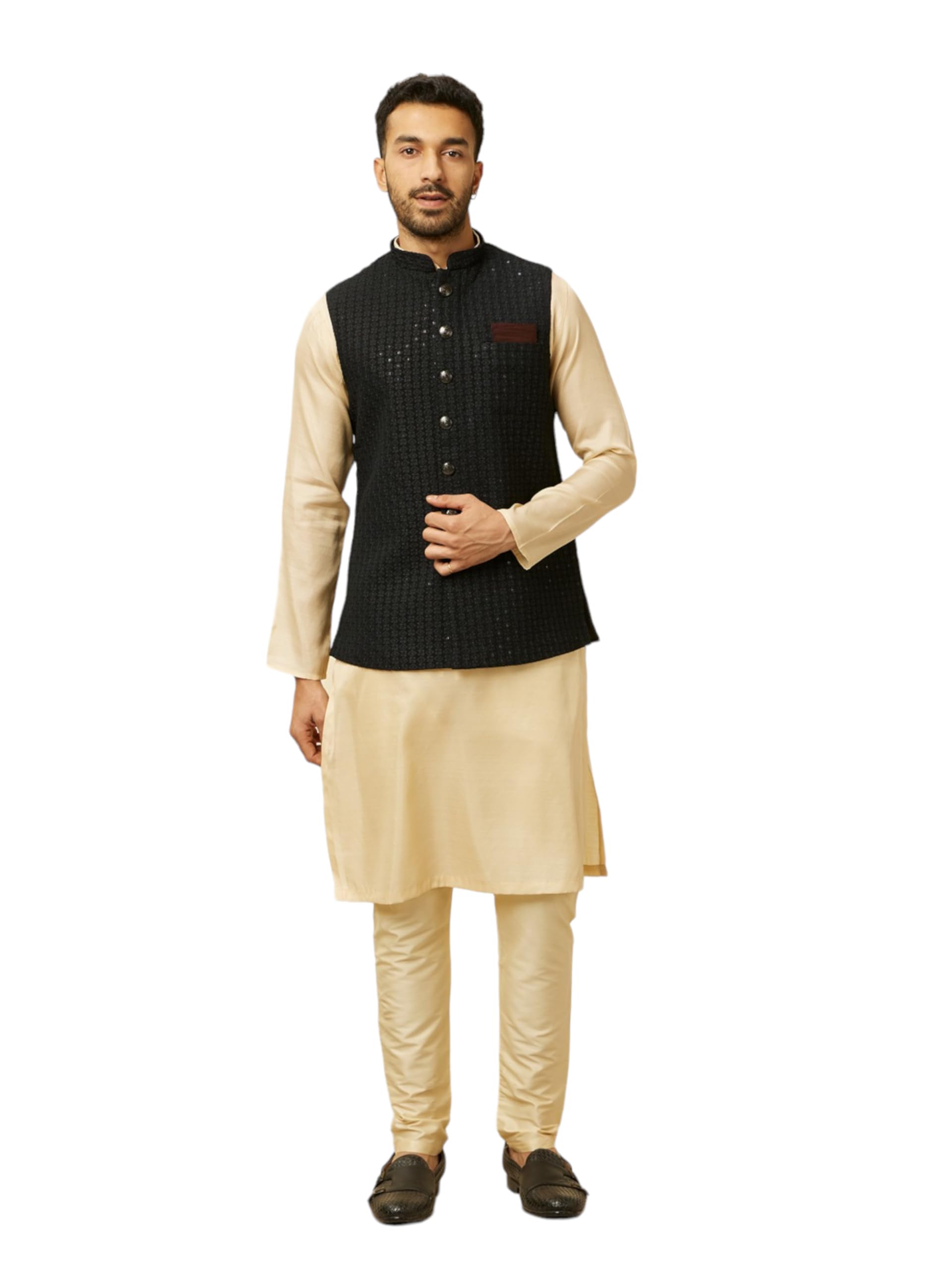 Manyavar Black Viscose Embroidery | Thread Work Jackets