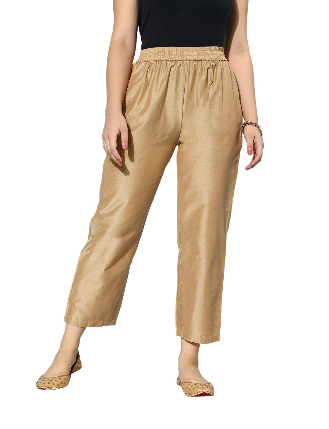 Libas Gold Solid Silk Straight Trousers For Women (Pl1504Rxxl)
