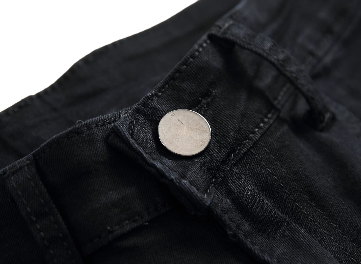 COOSVEN Men Ripped Jeans, Slim Fit Straight Leg, Denim Pants with Holes (Black499 - Stretch, 34)