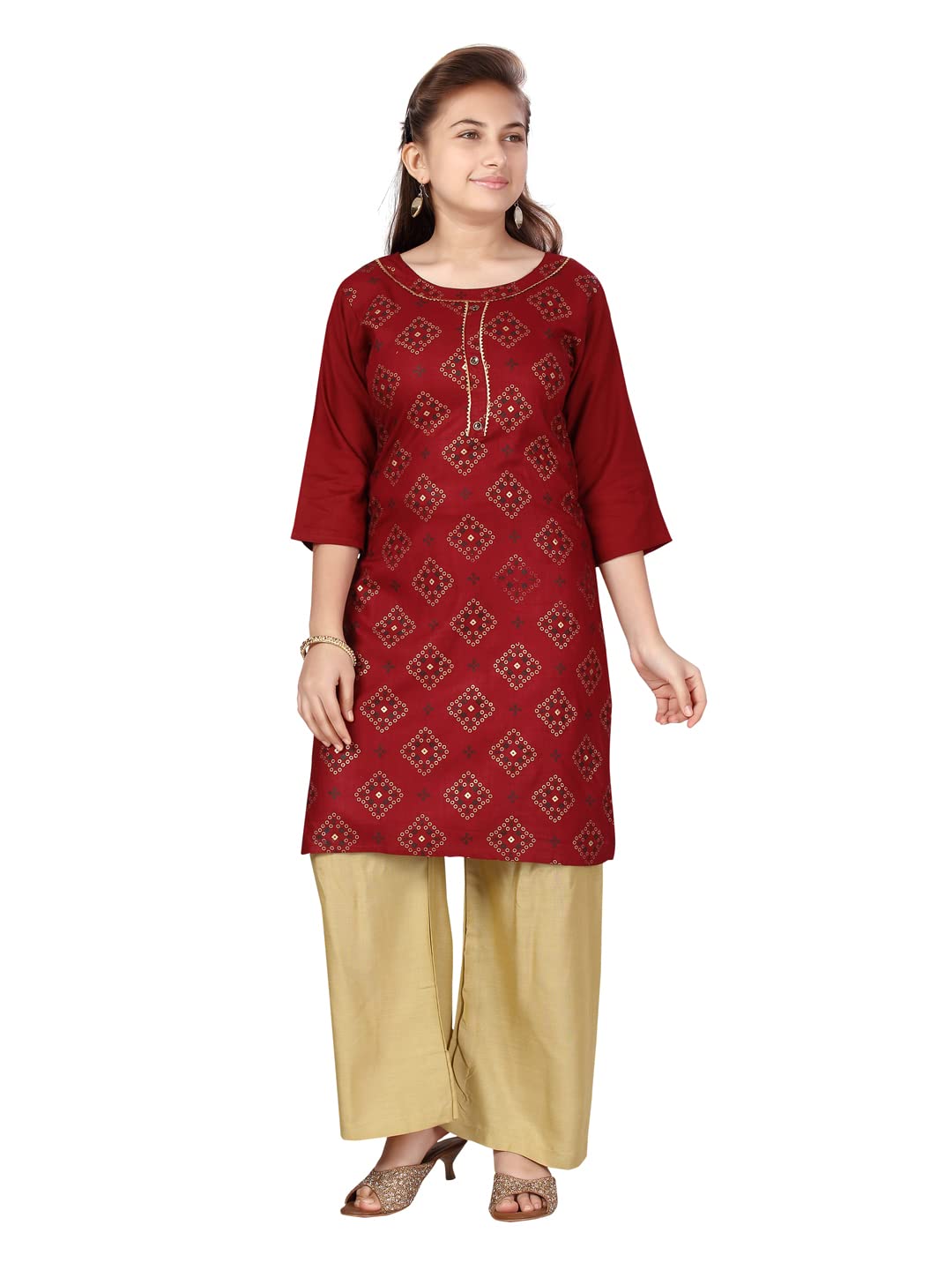 Aarika Girls Cotton Kurti Palazzo Set (PL-F-19_Maroon_36)