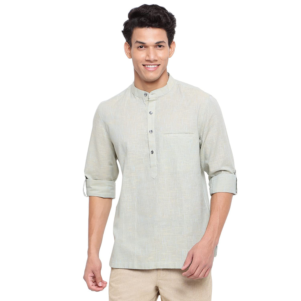 Fabindia Men Chinese Collar Kurta Shirt Cotton_Xxl Green