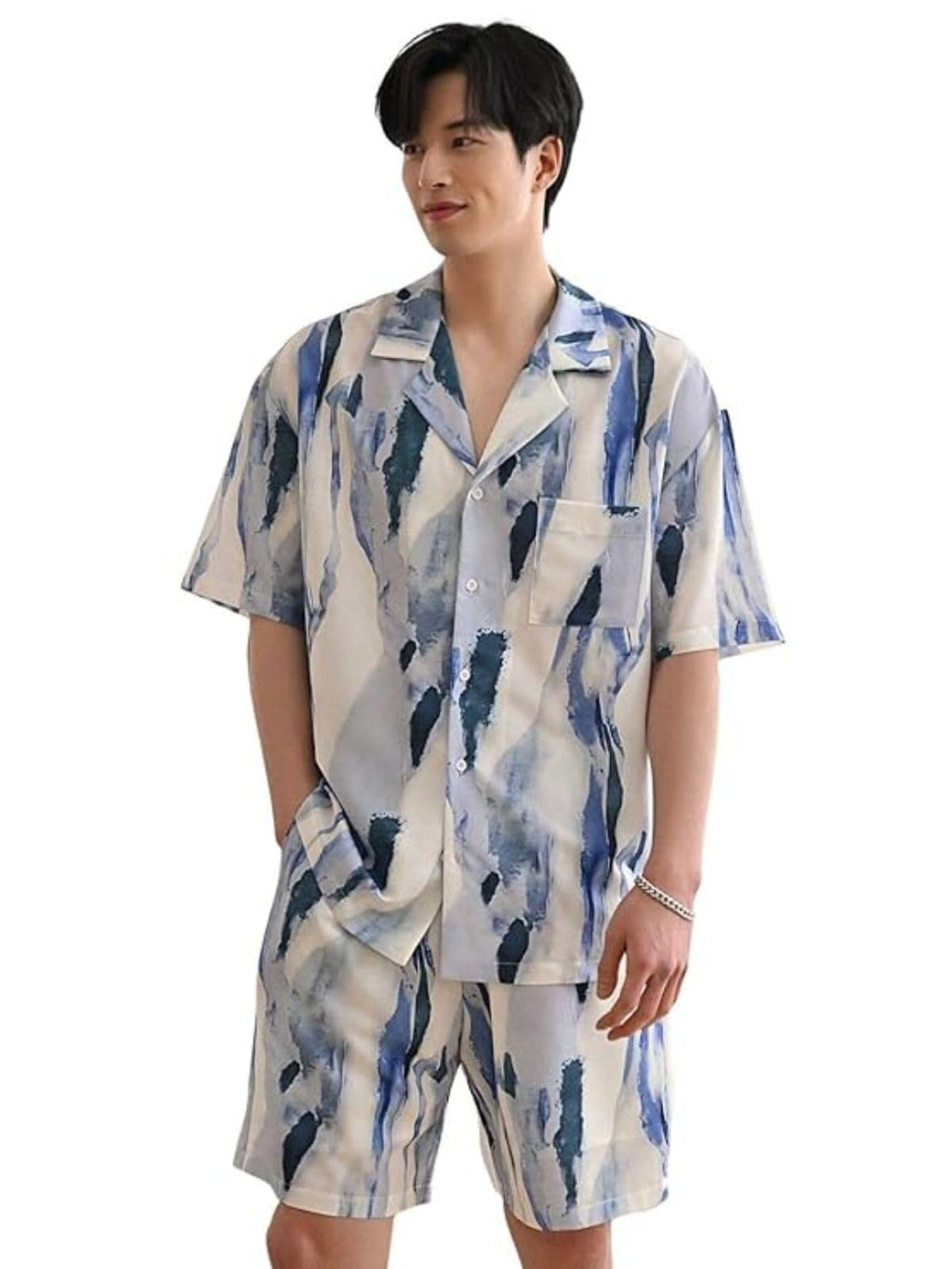 Greciilooks Men Rayon Casual Regular Fit Co-Ord Set (Blue, Xx-Large)