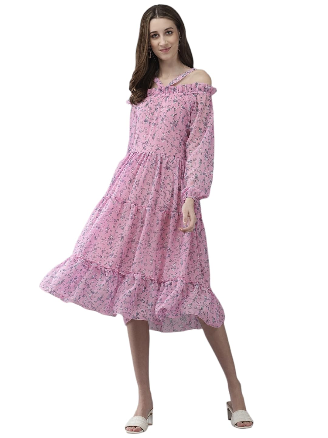 Aarika Womens Pink Color Georgette Printed Dress (New_Dr-Aw-046-Pink-Xxl)