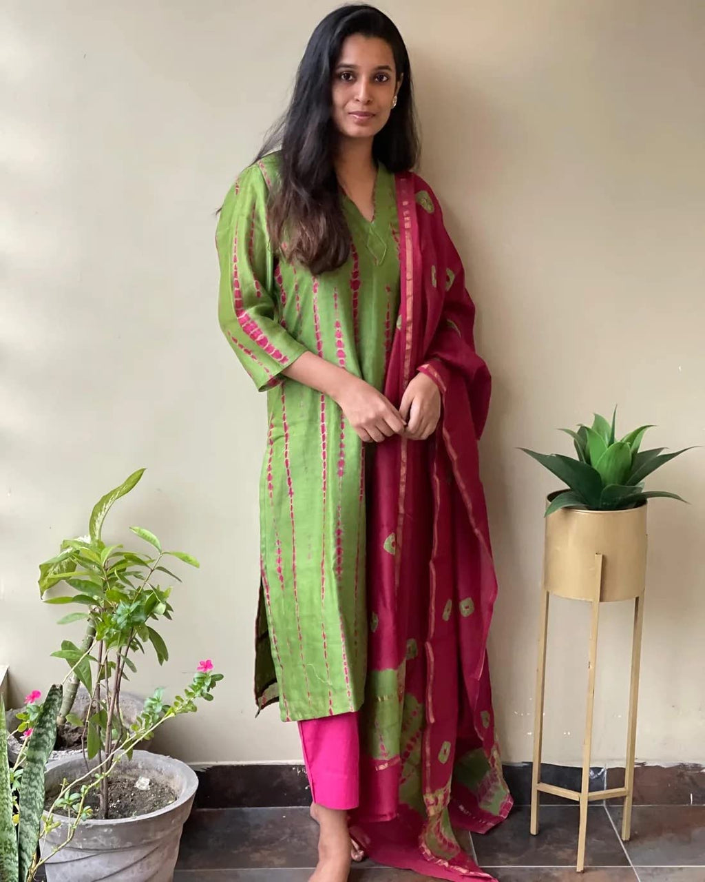 ANNI DESIGNER Womens Rayon Straight Printed Kurta with Pant & Dupatta (SIBORI-Methi_XL_Green_X-Large)