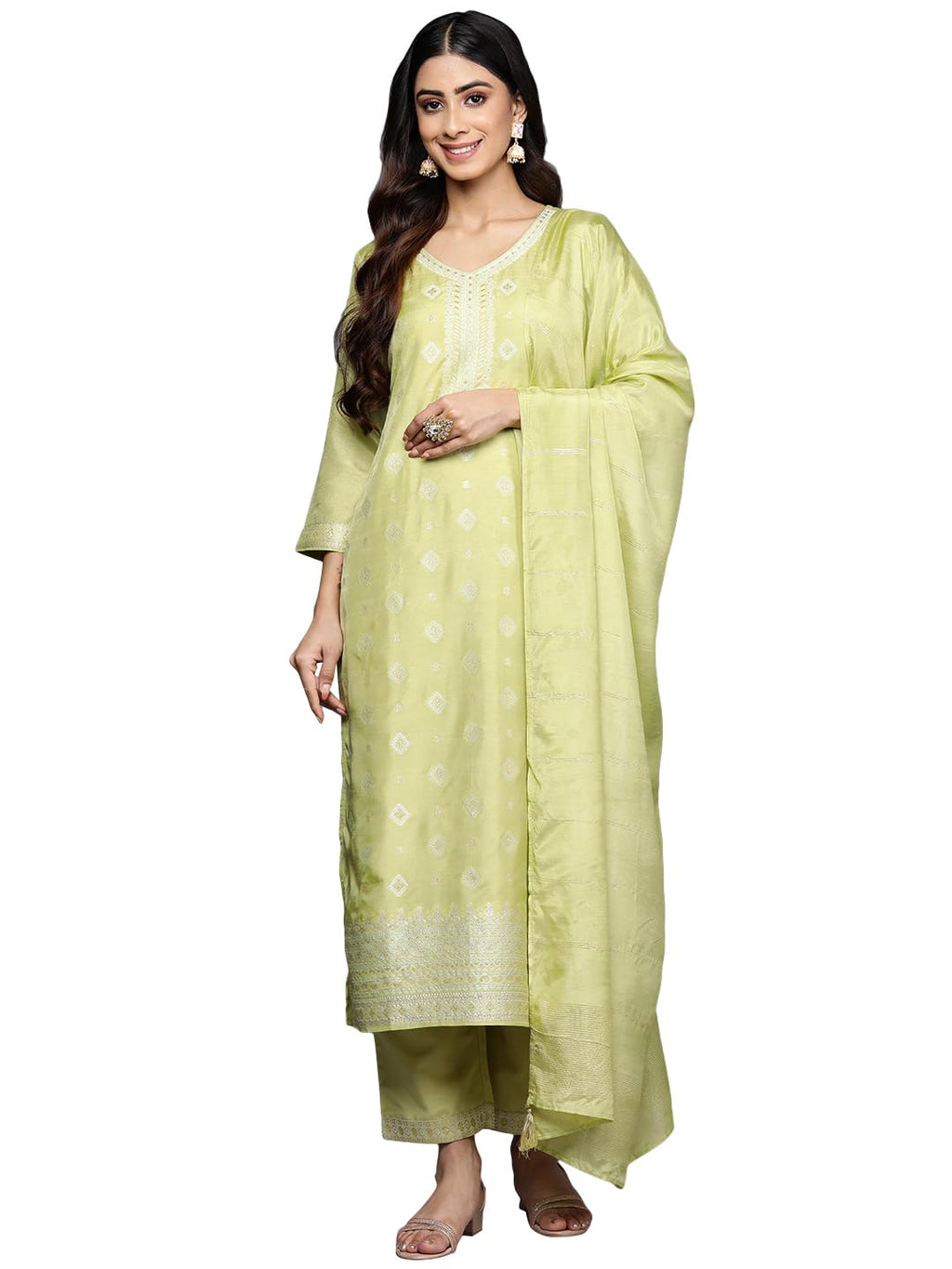 Libas Women'S Silk Blend Kurta Set (38109O_Green