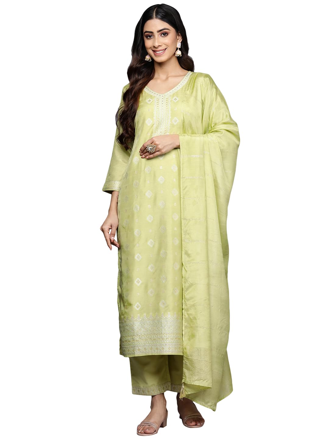 Libas Women'S Silk Blend Kurta Set (38109O_Green