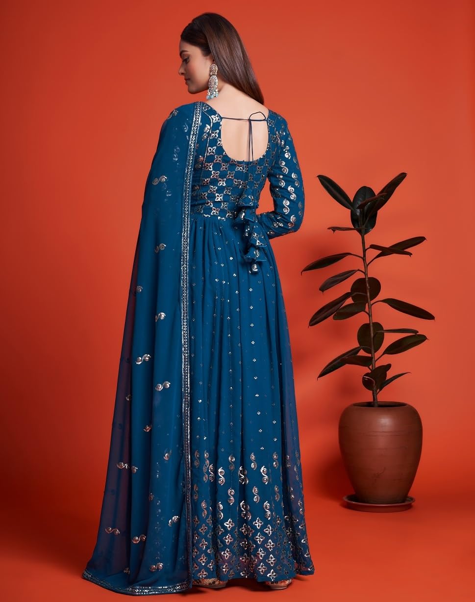 Fashion Basket Women'S Anarakali Kurta With Dupatta Set (Turquoise)