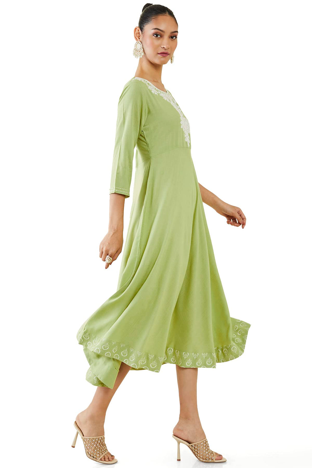 Soch Women Green Rayon Embroidered Dress Kurta