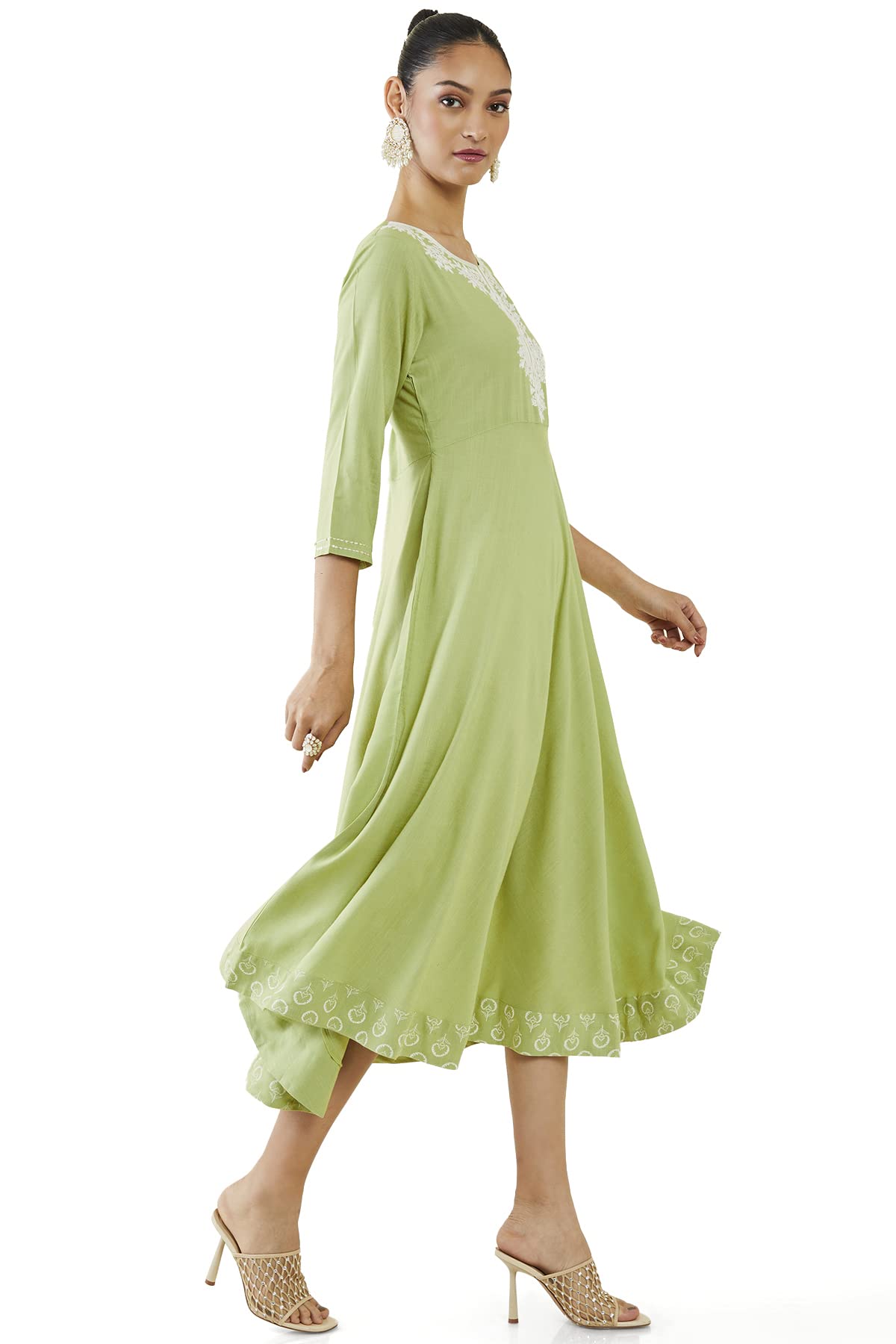 Soch Women Green Rayon Embroidered Dress Kurta