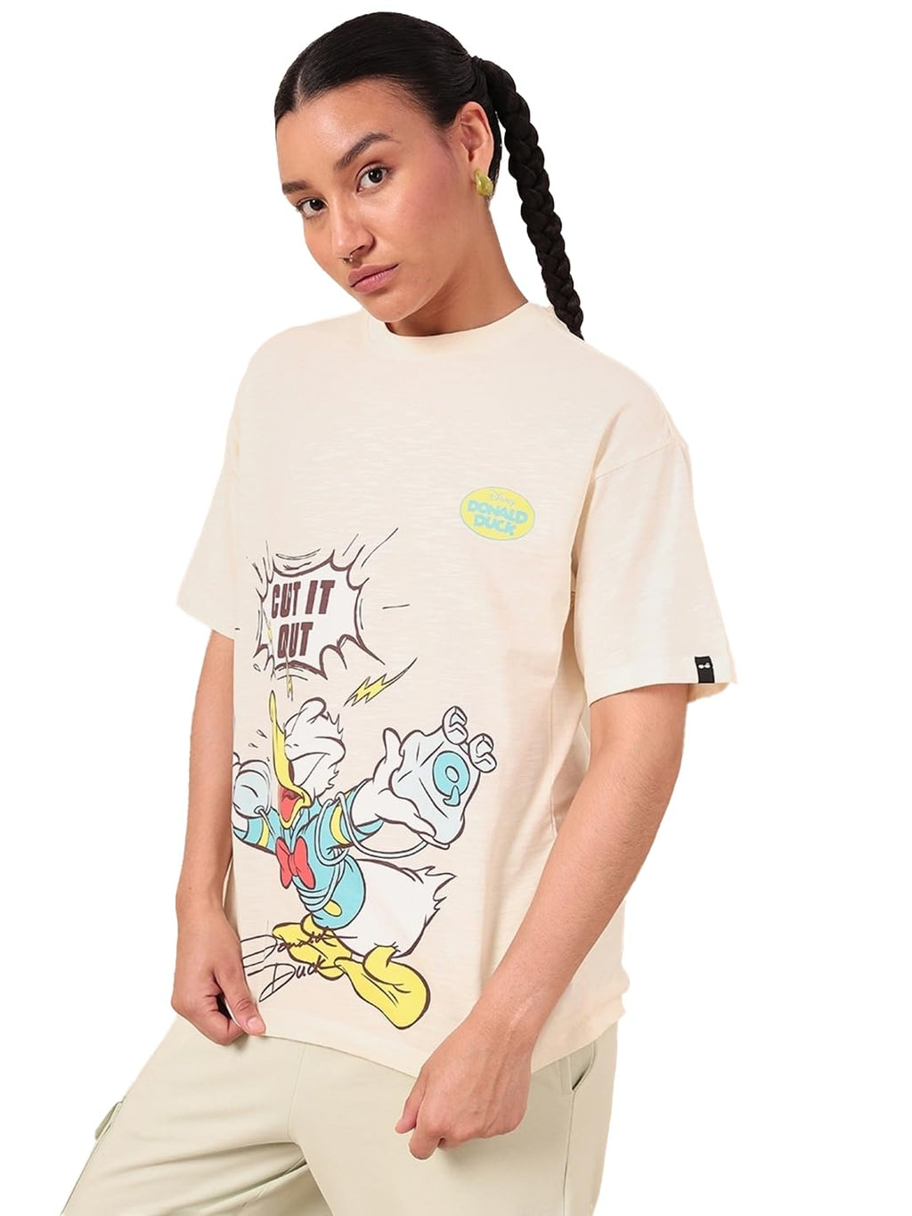 Bewakoof Air 1.0 Official Disney Merchandise Womens Graphic Printed Oversized Fit Half Sleeve Round Neck Cotton T-Shirt_589763_
