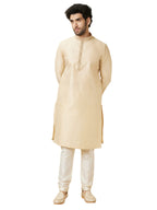 Manyavar MenS Art Silk Self Design Full Sleeves Knee Length Kurta Set (Beige, Xxl)