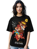 Bewakoof Heavy Duty 1.0 Official Disney Merchandise Chip and Dale Womens Graphic Print Oversized Fit Half Sleeve Round Neck Ter