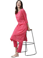 Gosriki Women'S Cotton Blend Straight Printed Kurta With Pant (Excel Pink_S-Go_Pink_Small)