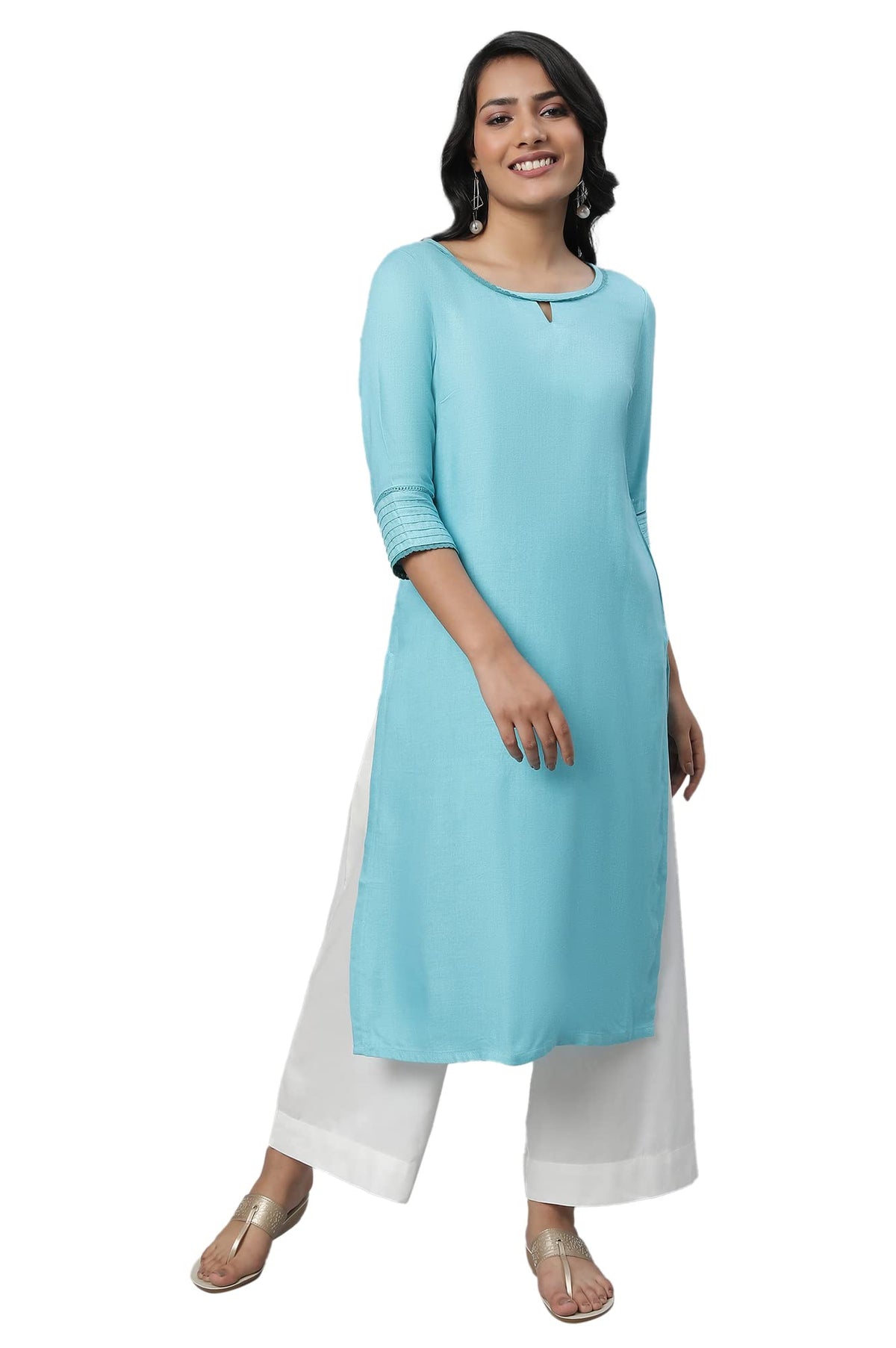 Aurelia WomenS Viscose Solid Regular Kurta (23Fea12231-702551_Blue_M
