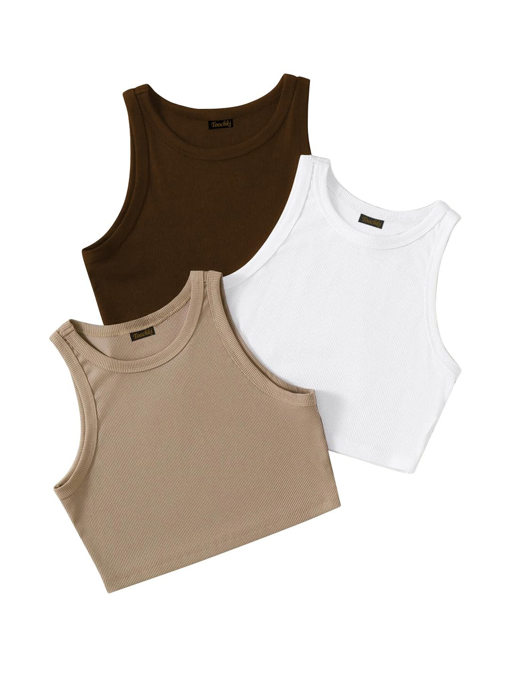 Toochki Tops for Woman | Spandex Top | Crop | Short | Western | for Jeans | Sleeveless | Stretchable | Pack of Three | Beige-Whi