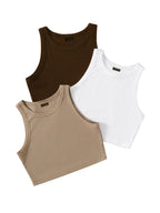 Toochki Tops for Woman | Spandex Top | Crop | Short | Western | for Jeans | Sleeveless | Stretchable | Pack of Three | Beige-Whi