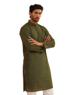 SOJANYA (Since 1958 Ethnic Motifs Embroidered Thread Work Pure Cotton Dark Green Straight Only Kurta