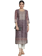 Libas Women'S Chanderi Silk Embellished Straight Kurta (37041_Brown
