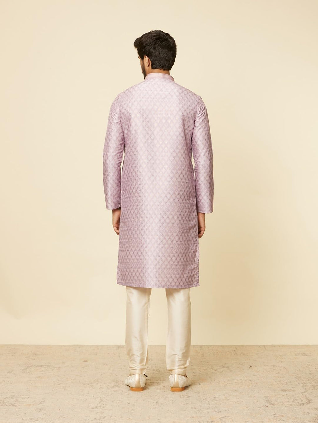 Manyavar Mens Pink Art Silk Self Design Kurta Pyjama Set